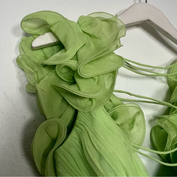 NEW Mac Duggal Indy Ruffle Tiered Cutout Chiffon Gown Mint Green Maxi Dress 4 - Picture 6 of 15